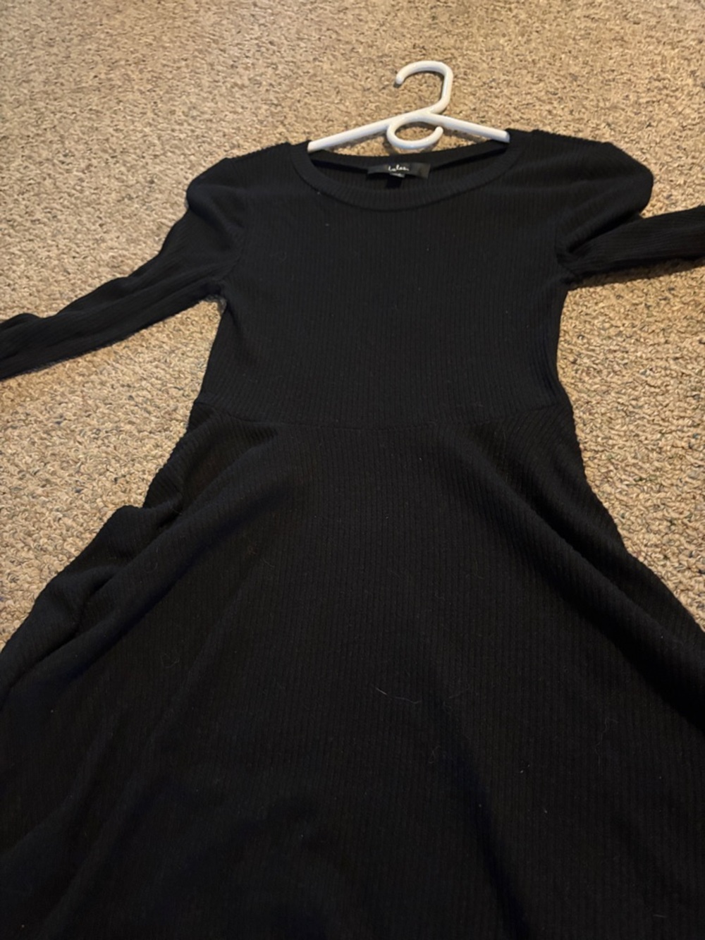 Lulu's Black Ribbed Long-Sleeve Fit & Flare Dress
